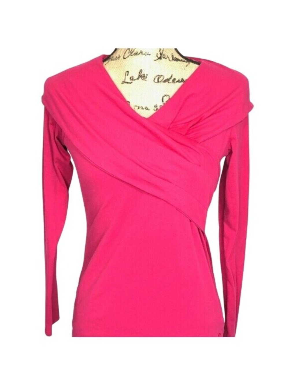 Athleta Bright Pink Wrap Fitted Top Small Athletic V Neck Athleisure Cotton Blen